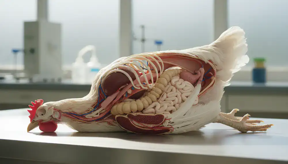 Schéma anatomique détaillé d'une poule pondeuse