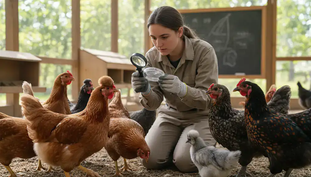 Observation attentive d'un groupe de poules